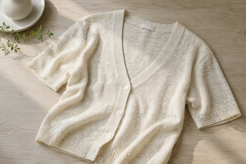 Linknit slub linen spring summer knit cardigan with natural texture relaxed style