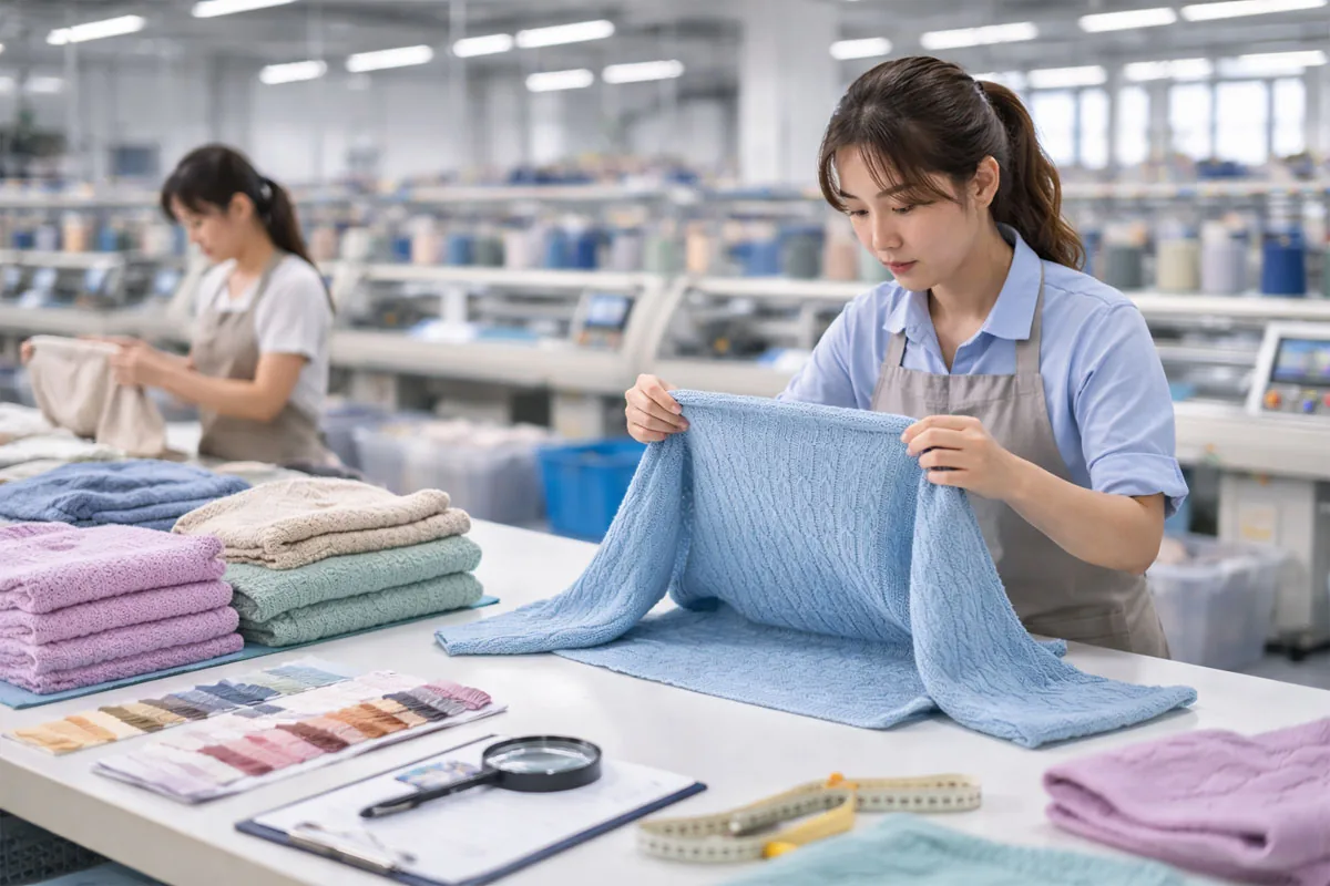 Linknit QC inspection: garment-by-garment dimension and appearance checks