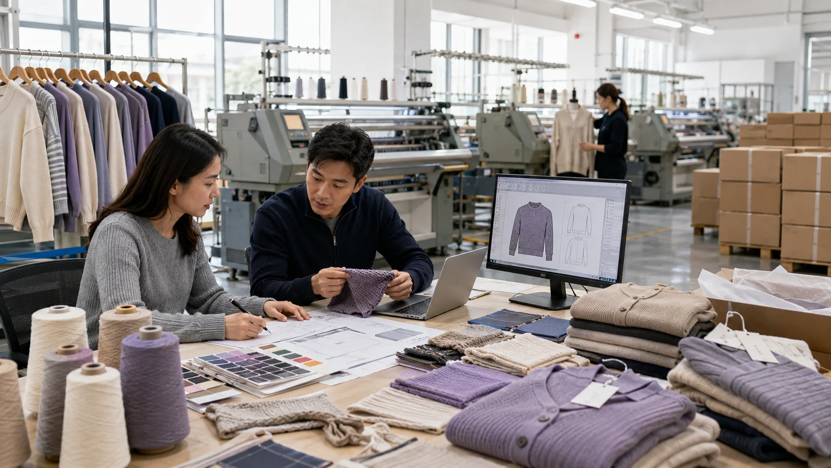 Linknit Dongguan Tuosheng knitwear factory production — flat knitting workshop