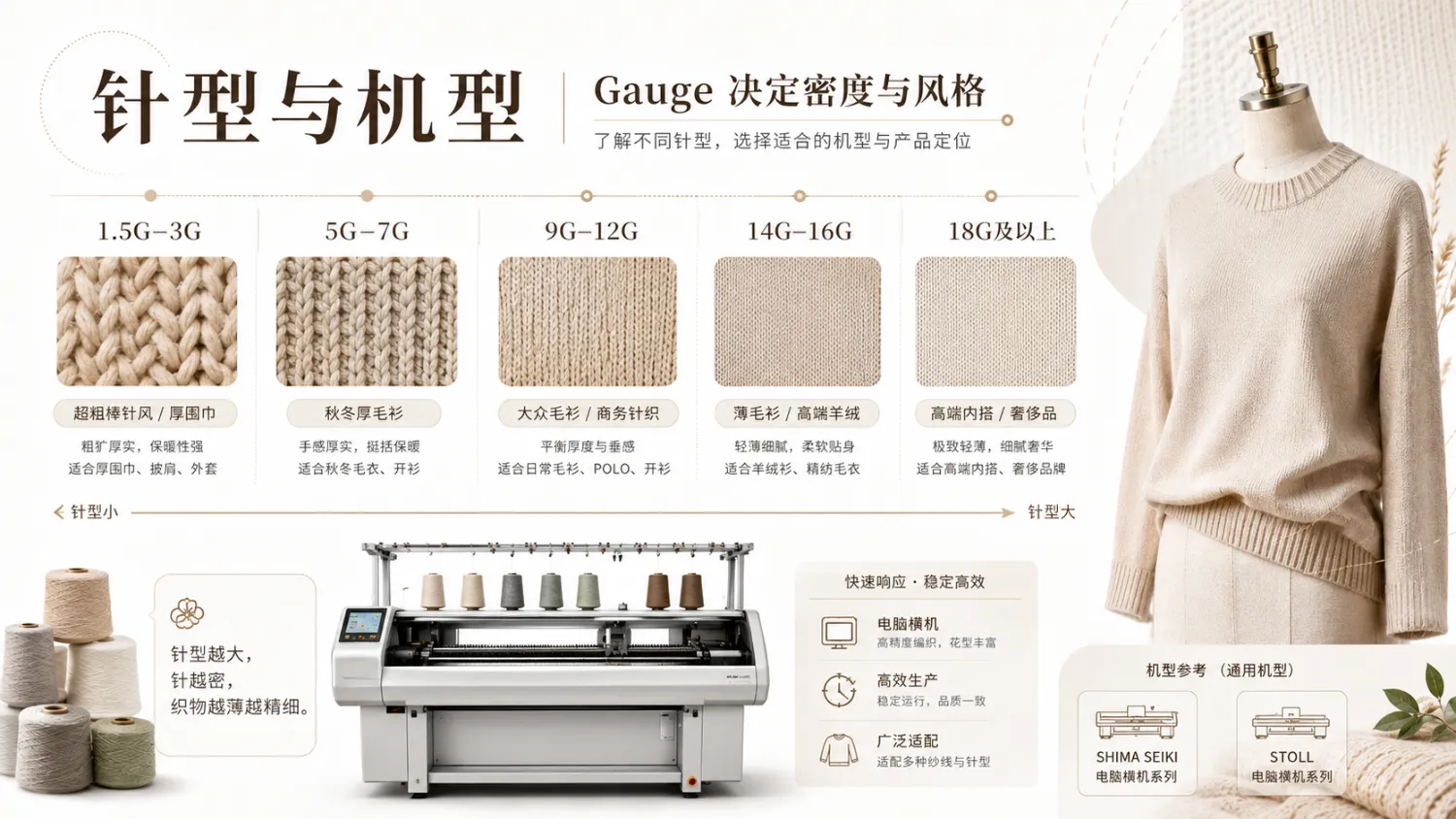 Gauge (GG) and flat knitting machine guide — Linknit