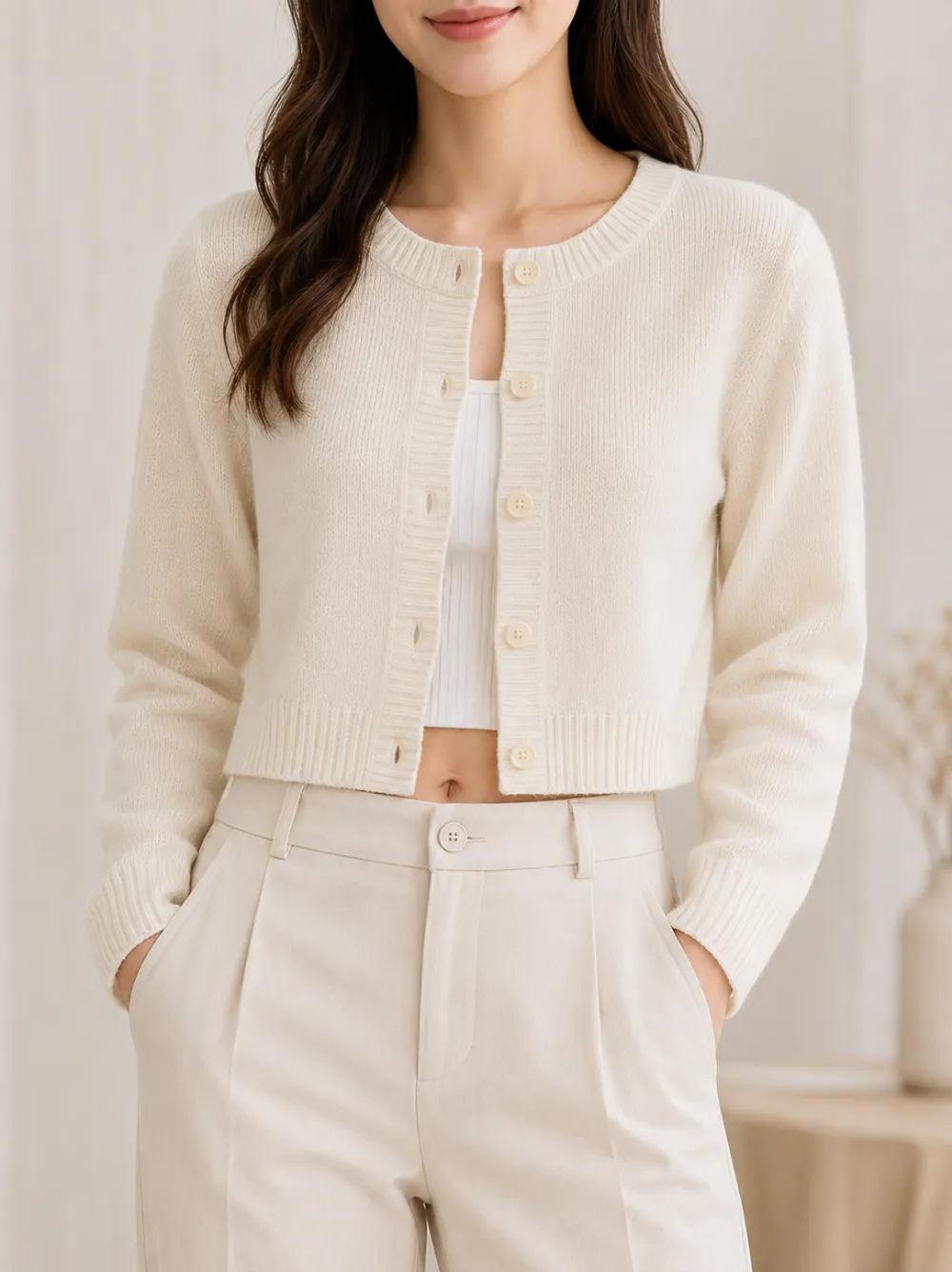 Linknit custom cropped crew cardigan OEM/ODM