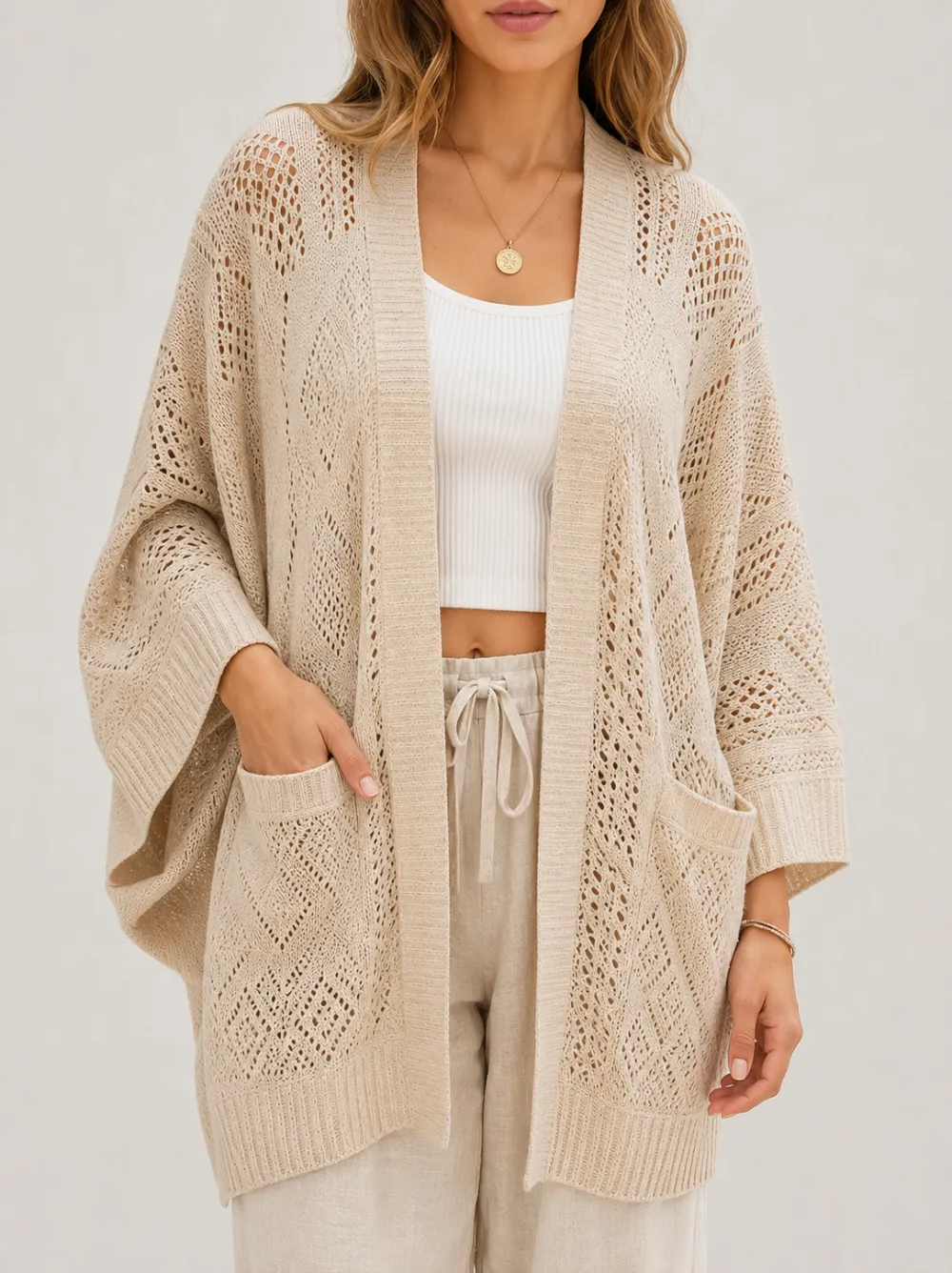 Linknit custom openwork texture cardigan OEM/ODM