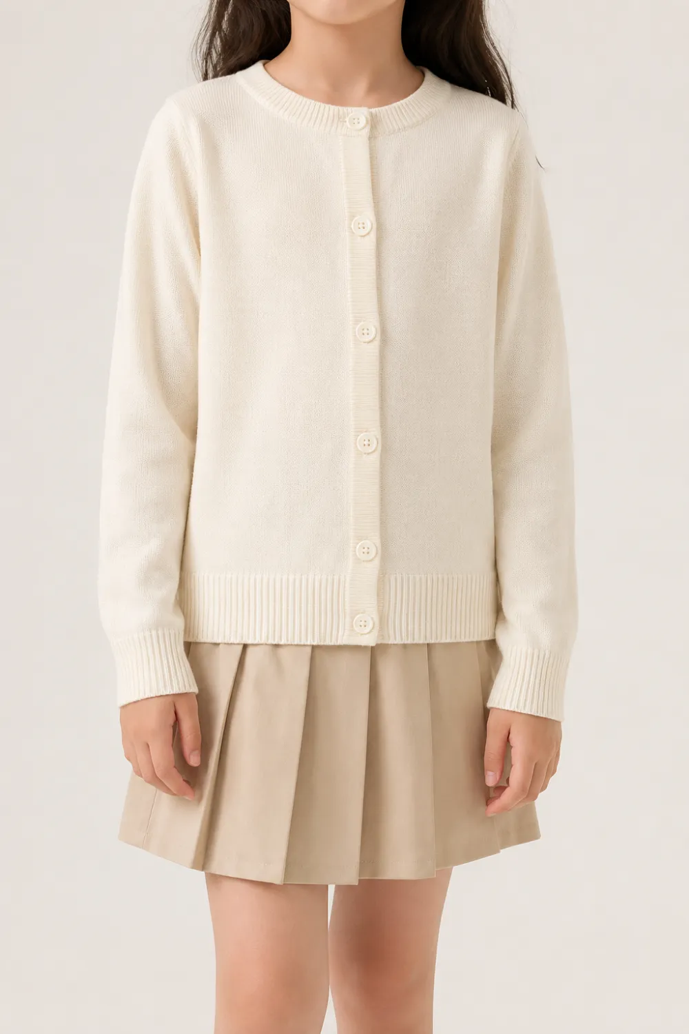 Linknit Girls' Round Neck Cardigan Custom OEM/ODM