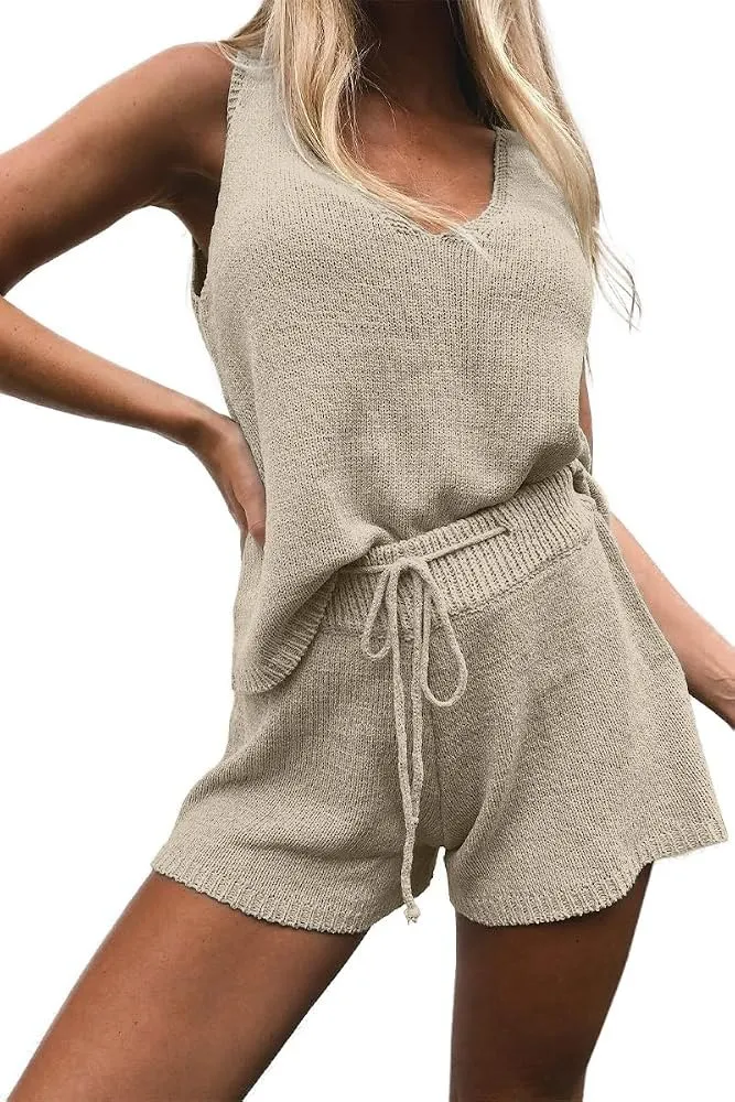 Linknit sleeveless tank top and shorts knit set OEM/ODM