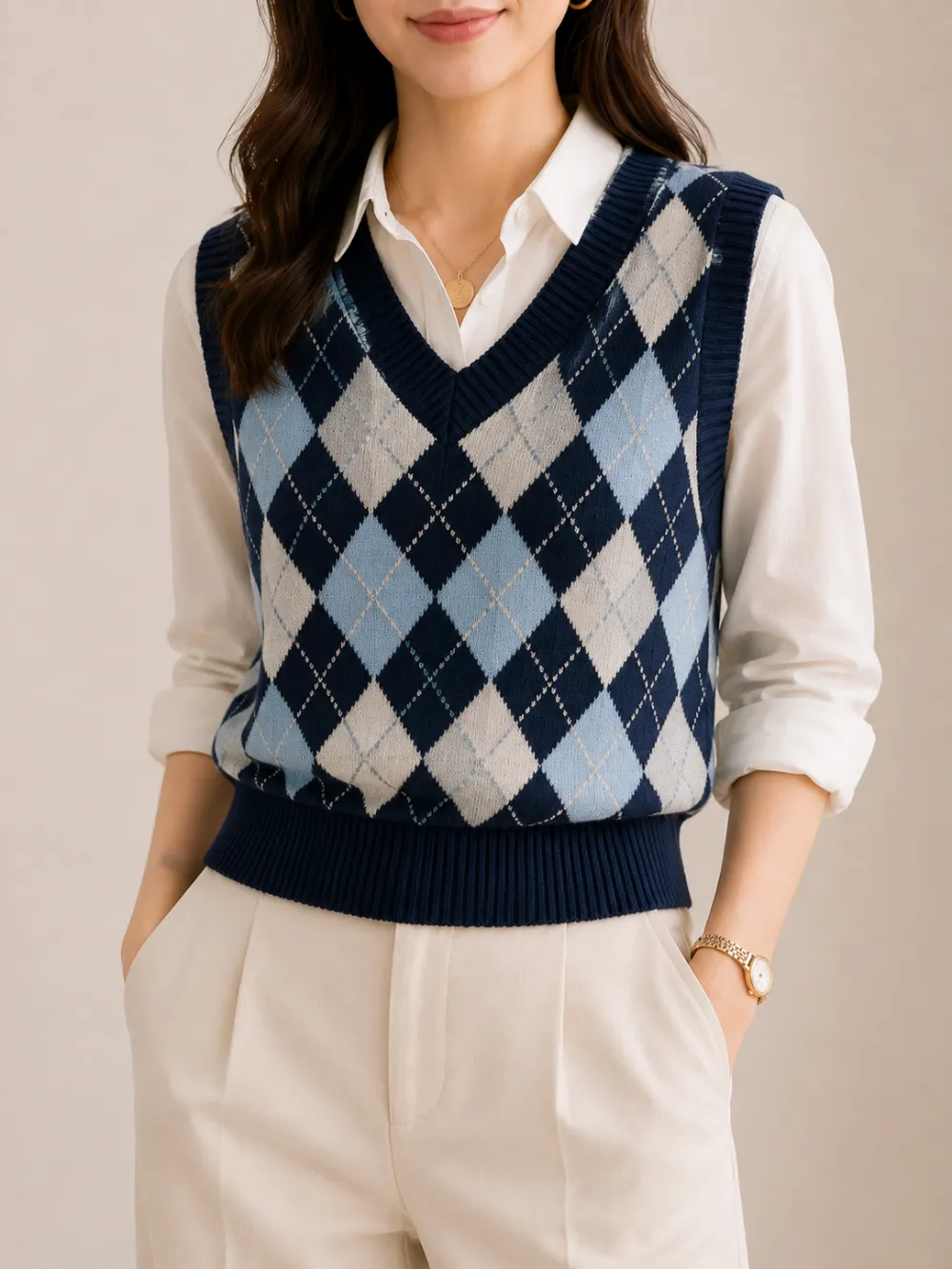 Linknit argyle jacquard knit vest OEM/ODM custom sample