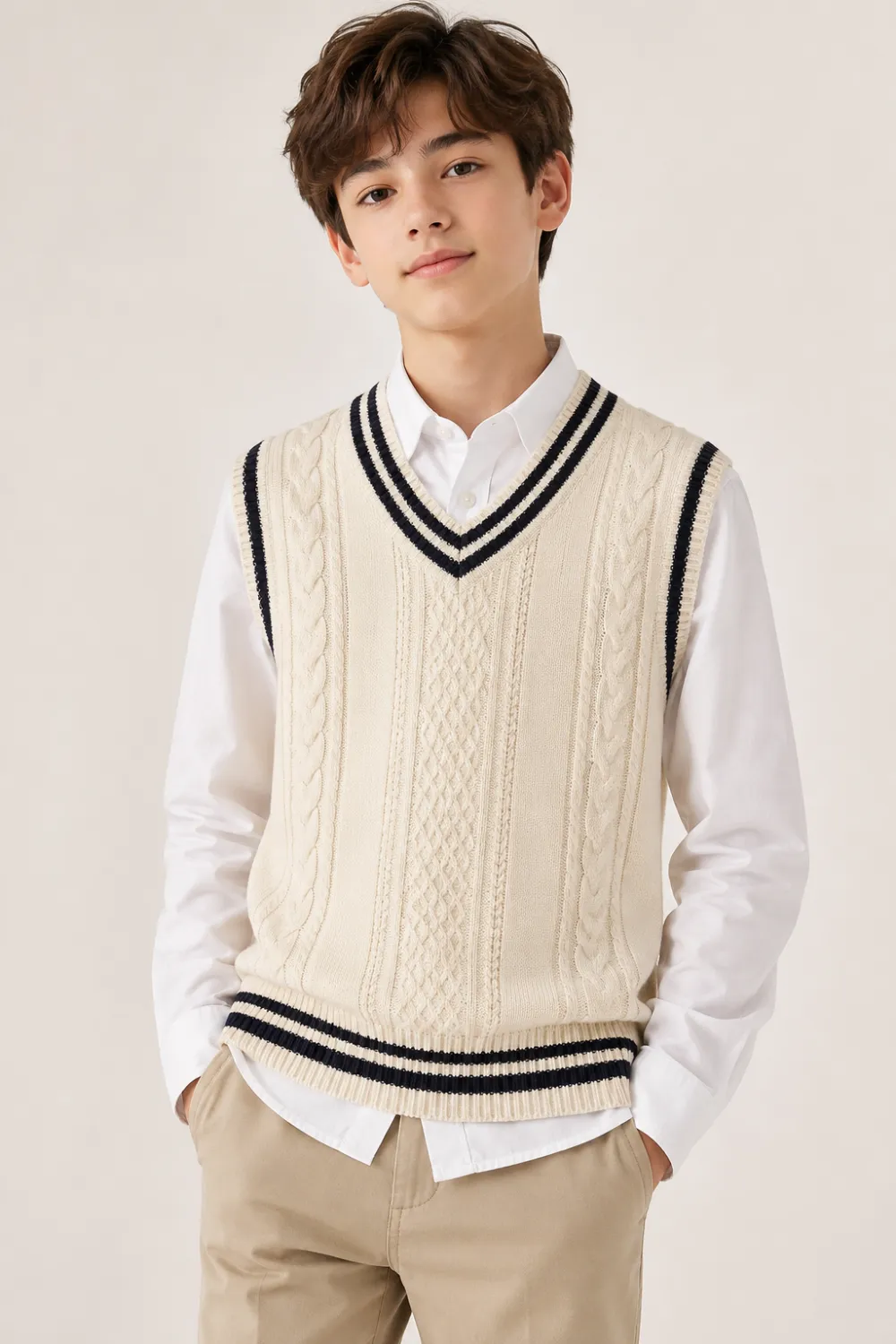 Linknit preppy cable knit cricket vest OEM/ODM custom sample