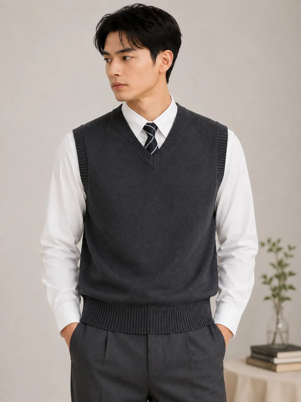 Linknit men's V-neck knit vest formal style OEM/ODM custom sample
