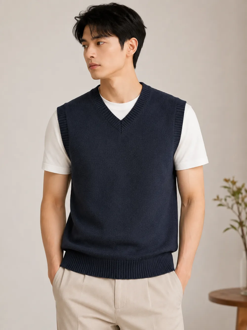 Linknit men's V-neck knit vest OEM/ODM custom sample